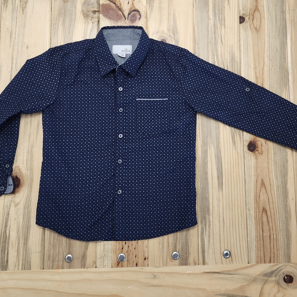 Caft+Flow Navy Blue Button Up Long Sleeve Shirt Boy Size 6 Shirt Dresd Up